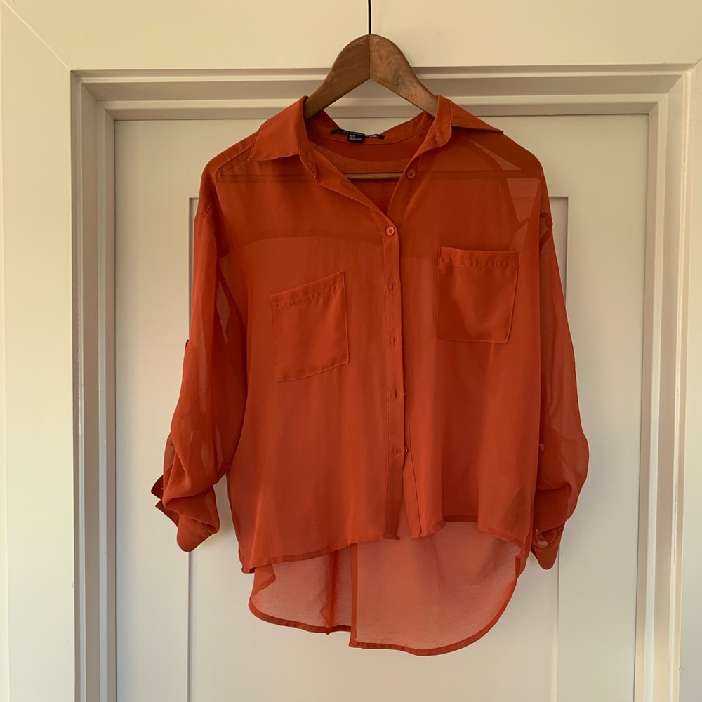 Sheer Button Down Blouse